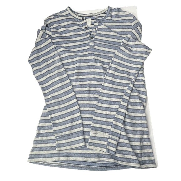 Sol Angeles Henley Tee Medium Stripe Blue White Long Sleeve Stretch Top Made USA - Picture 1 of 3